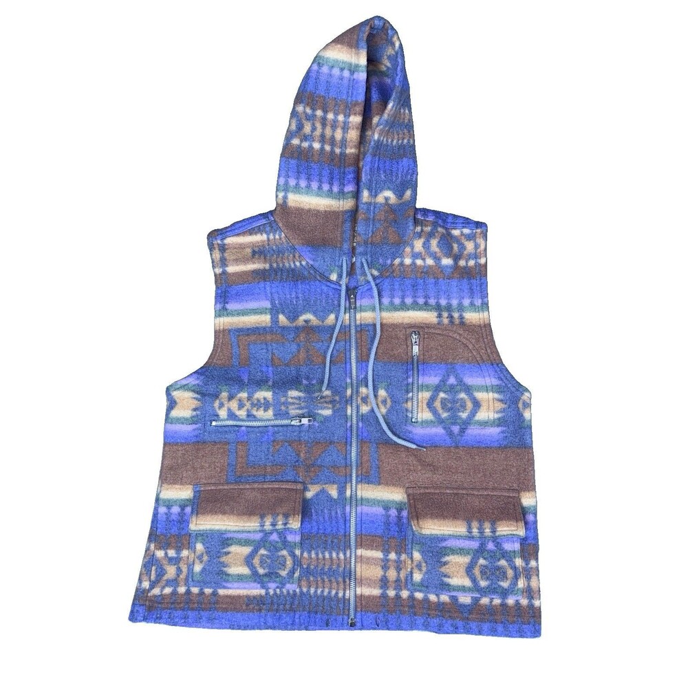 Vintage Nuggets Hooded Vest 90s Southwestern Aztec Print Sz M Multicolor